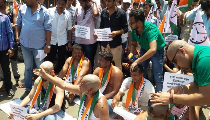 ठाण्यात राष्ट्रवादी काँग्रेसच्यावतीने मुंडन आंदोलन